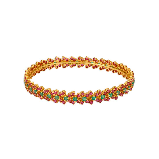 22KT YELLOW GOLD EMERALD AND RUBY BANGLE