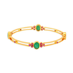 22KT YELLOW GOLD RUBY AND EMERALD BANGLE