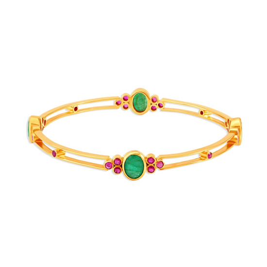 22KT YELLOW GOLD RUBY AND EMERALD BANGLE