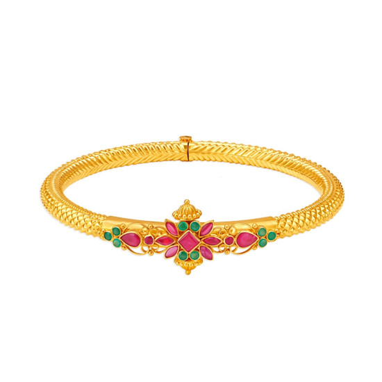 22KT YELLOW GOLD RUBY AND EMERALD BANGLE