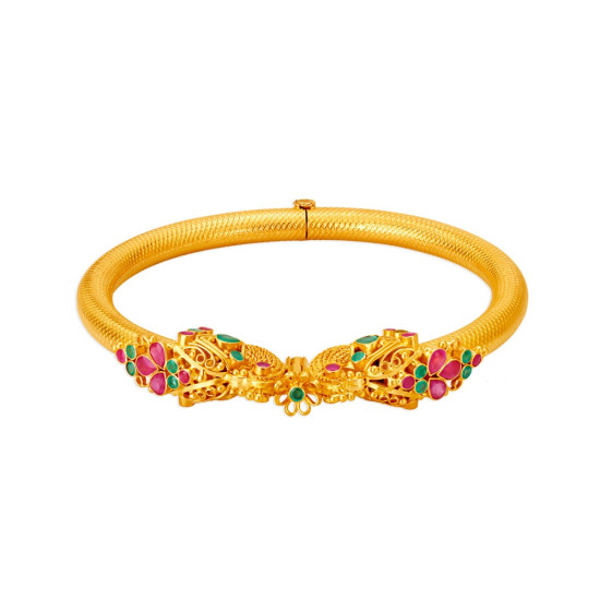 22KT GOLD EMERALD AND RUBY BANGLE