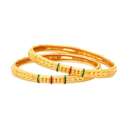 22KT YELLOW GOLD BANGLE SET WITH FLORAL MOTIFS