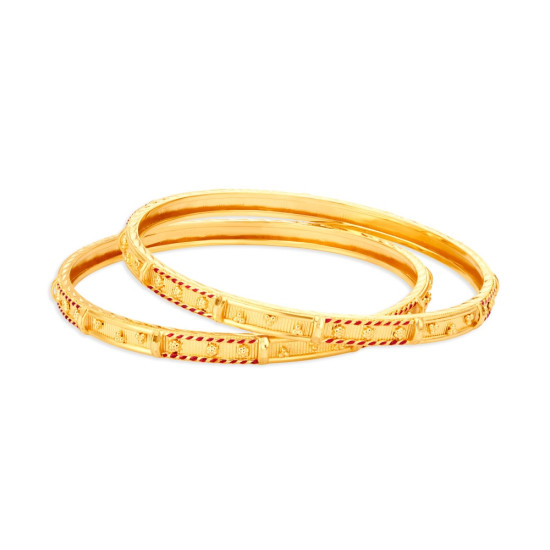 22KT YELLOW GOLD BANGLE SET WITH FLORAL MOTIFS