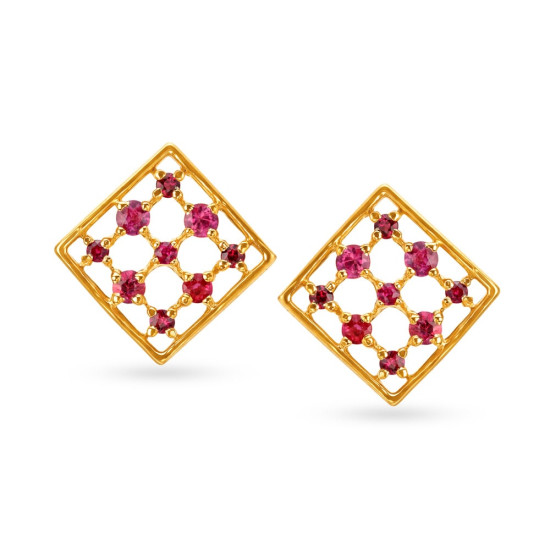 18KT RUBY AND DIAMOND SQUARE STUDS