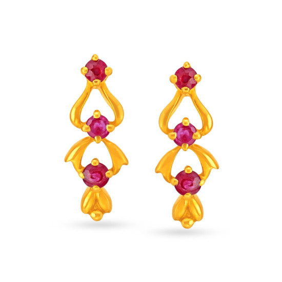 18KT YELLOW GOLD RUBY AND DIAMOND STUD EARRINGS