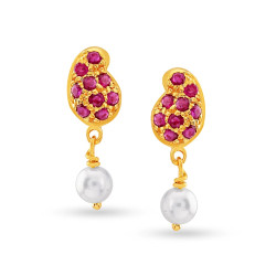 18KT YELLOW GOLD PEARL AND DIAMOND DROP EARRING