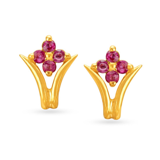 18KT RUBY AND DIAMOND FLOWER STUDS