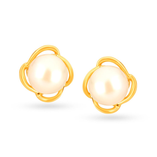 18KT PEARL AND DIAMOND FLORAL STUDS