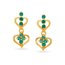 18KT YELLOW GOLD EMERALD AND DIAMOND DROP EARRINGS