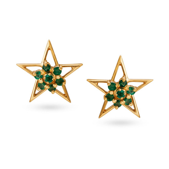 18KT GOLD EMERALD AND DIAMOND STUD EARRINGS