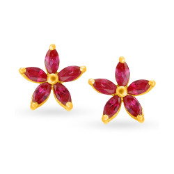 18KT RUBY FLORAL STUDS