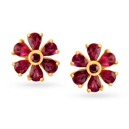 18KT GOLD RUBY AND DIAMOND STUD EARRINGS