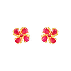 18KT RUBY DIAMOND FLORAL STUDS