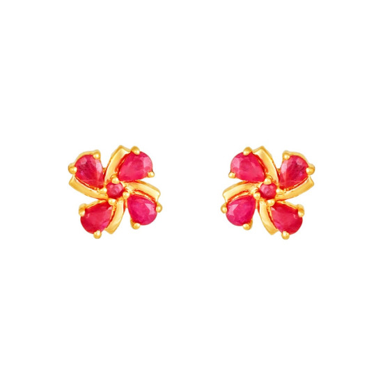 18KT RUBY DIAMOND FLORAL STUDS