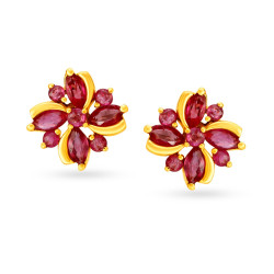 18KT RUBY FLORAL STUDS