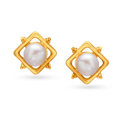 18KT GOLD PEARL AND DIAMOND STUD EARRINGS