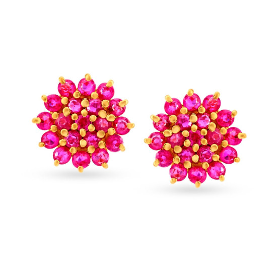 18KT RUBY AND DIAMOND CLUSTER STUDS