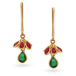 18KT GOLD DIAMOND EMERALD AND RUBY HOOP EARRINGS