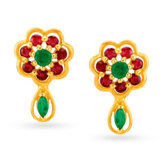 18KT RUBY AND EMERALD FLOWER STUDS