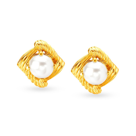 18KT GOLD PEARL AND DIAMOND STUD EARRINGS