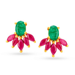 18KT GOLD DIAMOND RUBY AND EMERALD STUD EARRINGS