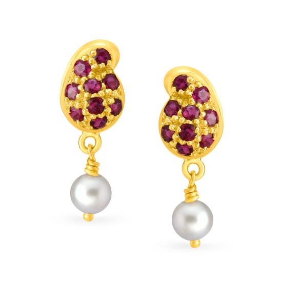 22KT GOLD RUBY AND PEARL DROP EARRINGS