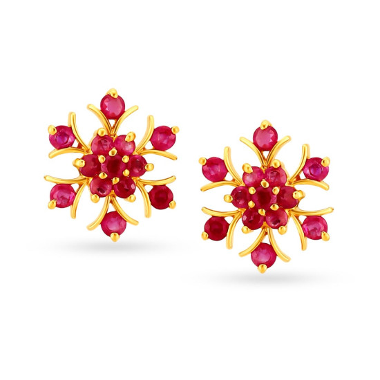 YELLOW GOLD RUBY STUD EARRINGS