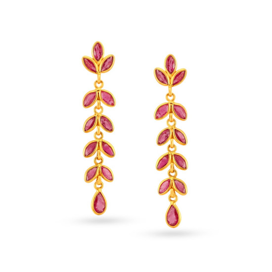 YELLOW GOLD RUBY DROP EARRINGS