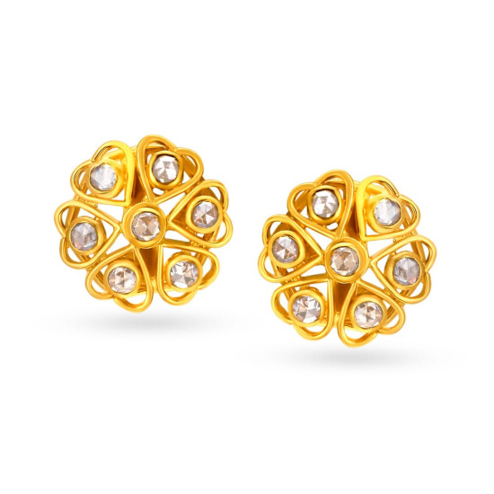 22KT GOLD AND POLKY DIAMONDS STUD EARRINGS