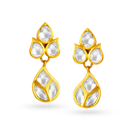 22KT GOLD AND KUNDAN GLASS DROP EARRINGS