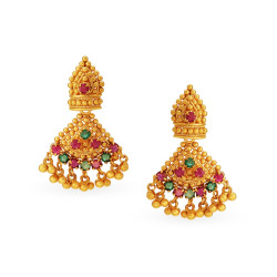 22KT GOLD EMERALD AND RUBY DROP EARRINGS