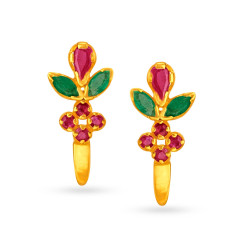 22KT GOLD EMERALD AND RUBY STUD EARRINGS