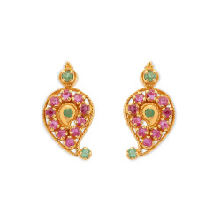 22KT RUBY AND EMERALD PAISLEY STUDS