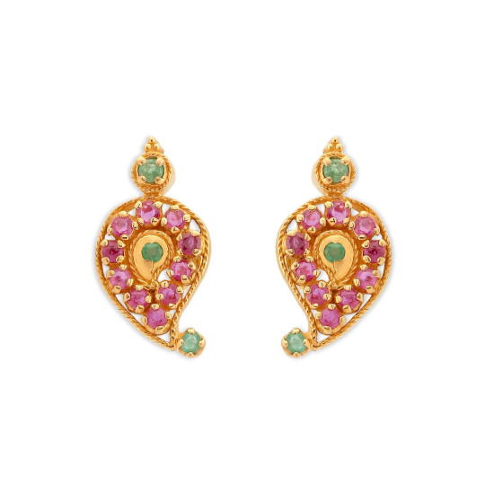 22KT RUBY AND EMERALD PAISLEY STUDS