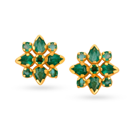 22KT GOLD AND EMERALD STUD EARRINGS