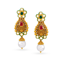 22KT GOLD AND KUNDAN GLASS DROP EARRINGS