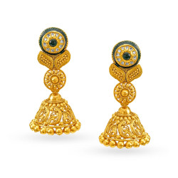 22KT GOLD AND KUNDAN GLASS DROP EARRINGS