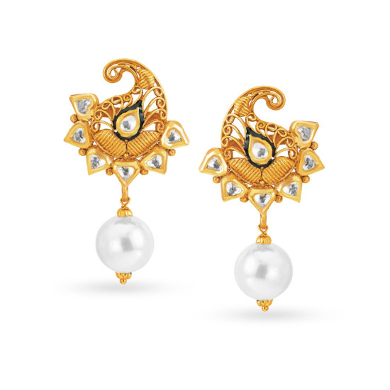 22KT GOLD AND KUNDAN GLASS DROP EARRINGS