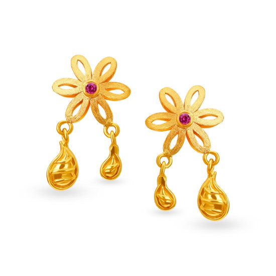 22KT GOLD AND SYNTHETIC STONES DROP EARRINGS