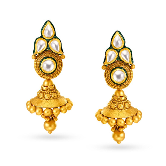 22KT GOLD AND KUNDAN GLASS JHUMKIS