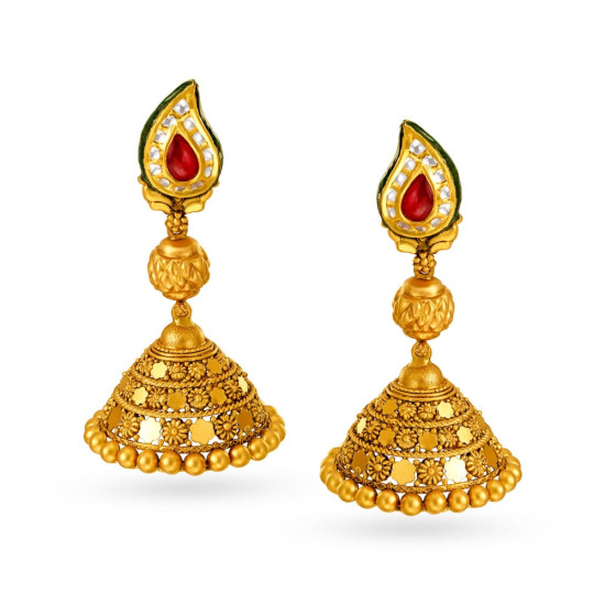 22KT GOLD AND KUNDAN GLASS JHUMKIS