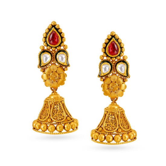 22KT GOLD AND KUNDAN GLASS JHUMKIS