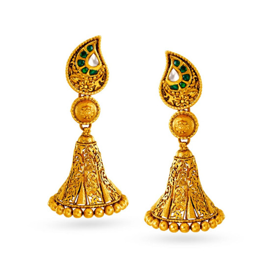 22KT GOLD AND KUNDAN GLASS JHUMKIS