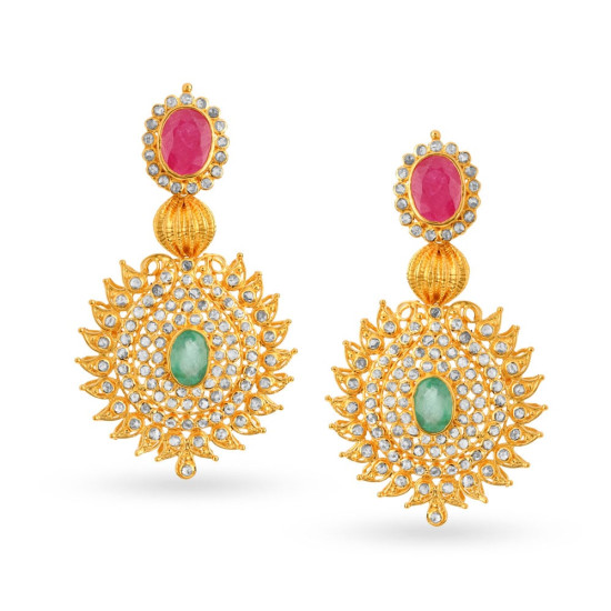 22KT GOLD AND POLKY DIAMOND DROP EARRINGS