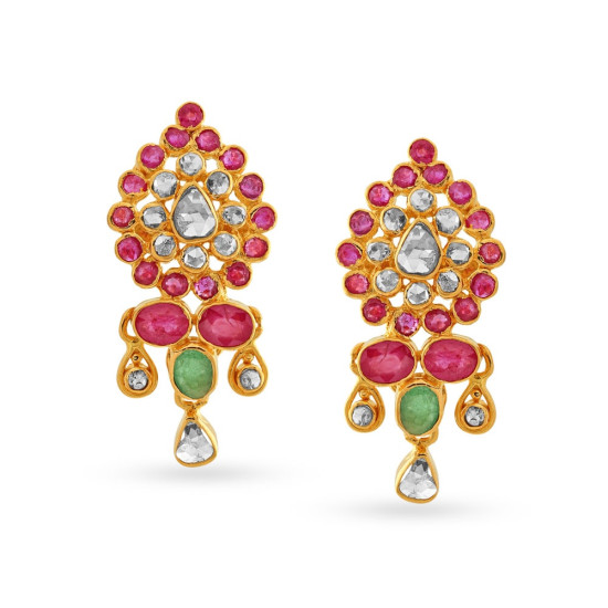 22KT GOLD AND POLKY DIAMOND DROP EARRINGS