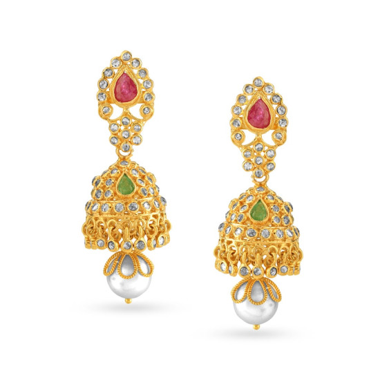 22KT GOLD AND POLKY DIAMOND DROP EARRINGS