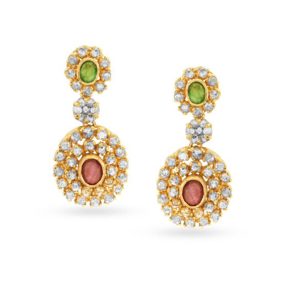 22KT GOLD AND POLKY DIAMOND DROP EARRINGS