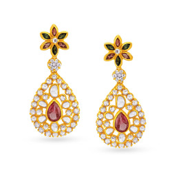 22KT GOLD AND POLKI DIAMONDS DROP EARRINGS