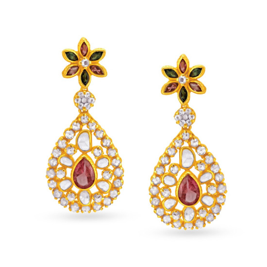 22KT GOLD AND POLKI DIAMONDS DROP EARRINGS