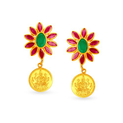 22KT GOLD RUBY AND EMERALD DROP EARRINGS